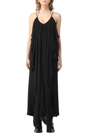 UMA WANG Sukienki, Kobieta, Czarny, S, Elegancka Sukienka Maxi z Poszarpanym Detailem