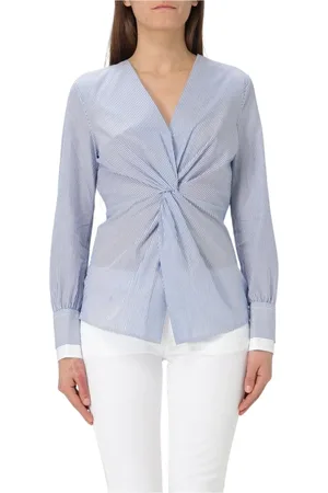 HUGO BOSS Bluzki, Kobieta, Niebieski, 2XS, Niebieska Bluzka w Paski z Wiązaniem