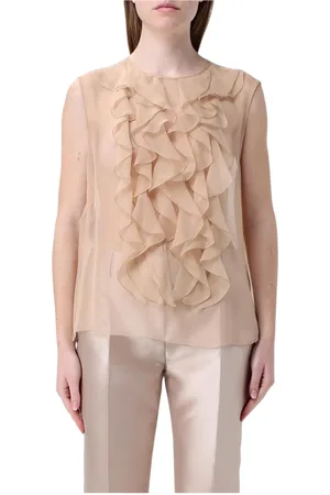 Alberta Ferretti Bluzki, Kobieta, Różowy, S, Szyfon, Różowa Falbaniasta Bluzka z szyfonu