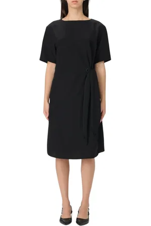 Emporio Armani Sukienki, Kobieta, Czarny, M, Niebieska Sukienka Midi z Plisowaną Spódnicą