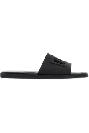 Dolce & Gabbana Buty, Mężczyzna, Czarny, 40 EU, Len, Gumowe klapki z wyciętym logo DG