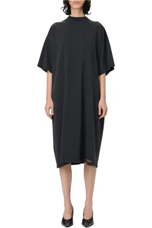 Balenciaga Sukienki, Kobieta, Czarny, S, Len, Elegancka Czarna Sukienka Luźny Fason