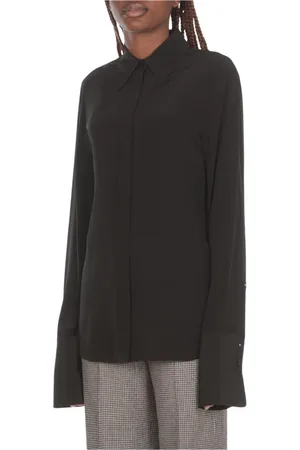 Sportmax Bluzki, Kobieta, Czarny, M, Czarna Jedwabna Bluzka z Kołnierzykiem