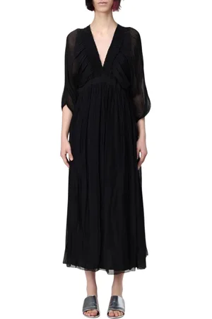 Kaos Sukienki, Kobieta, Czarny, L, Niebieska Elegancka Sukienka Midi Damska