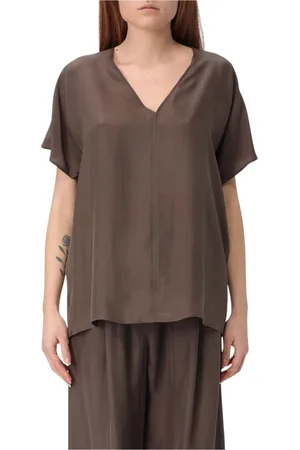 ALYSI Bluzki, Kobieta, brązowy, XS, Elegancka beżowa bluzka z dekoltem w serek
