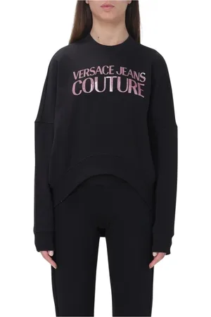 VERSACE Bluzy, Kobieta, Czarny, XS, Czarny Sweter z Lamówką Stylowy Wygodny