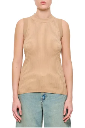 Sportmax Koszulki, Kobieta, Beżowy, XS, Elegantny Beżowy Top z Dekoltem V