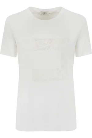 Elisabetta Franchi Koszulki, Kobieta, Biały, XS, Bawełna, Bawełniana koszulka T-shirt z logo, krótki rękaw, okrągły dekolt