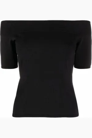 Alexander McQueen Koszulki, Kobieta, Czarny, S, Czarny Top z odkrytymi ramionami i krótkim rękawem w żebrowanej fakturze