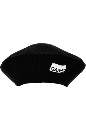 Ganni Akcesoria, Kobieta, Czarny, ONE SIZE, Ryflowana czapka z logo