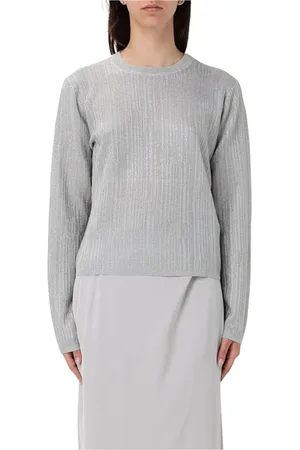 Armani Exchange Swetry, Kobieta, Szary, S, Srebrny Sweter z Metalicznym Dzianiem