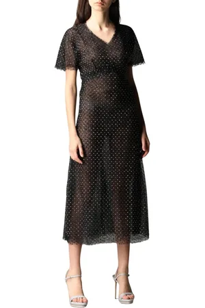 ERMANNO SCERVINO Sukienki, Kobieta, Czarny, S, Czarna Koronkowa Sukienka z Cekinami
