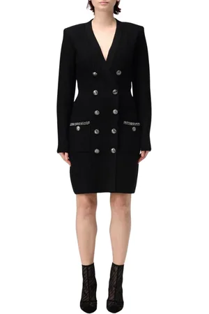 Elisabetta Franchi Sukienki, Kobieta, Czarny, M, Tweed, Czarna Tweedowa Sukienka Mini z Ozdobnymi Kieszeniami