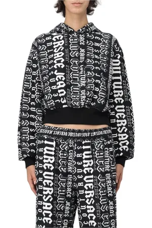 VERSACE Bluzy, Kobieta, Wielobarwność, 2XS, Czarna All Over Print Hoodie