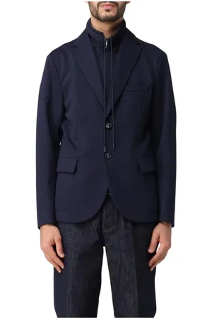 Emporio Armani Kurtki, Mężczyzna, Niebieski, L, Granatowy Marynarka z Wysokim Kołnierzem