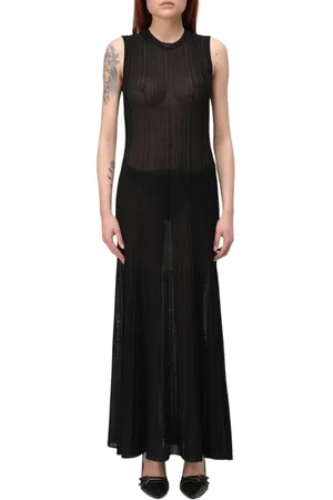 FEDERICA TOSI Sukienki, Kobieta, Czarny, S, Czarna Sukienka Maxi Sheer Dzianina