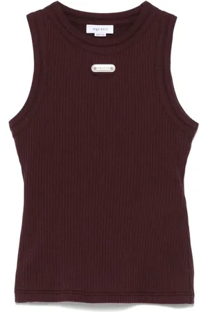 Alexander McQueen Koszulki, Kobieta, Czerwony, L, Burgundy Crew Neck Sleeveless Top