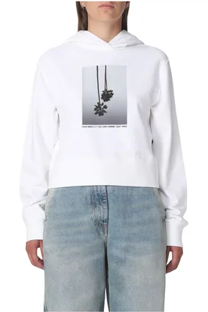 Palm Angels Bluzy, Kobieta, Biały, S, Biała Cropped Tree Hoodie