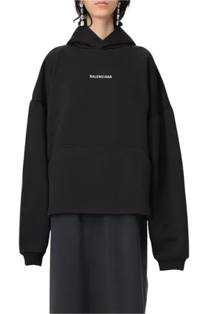 Balenciaga Bluzy, Kobieta, Czarny, M, Len, Czarna Bluza z Logo Luźny Krój