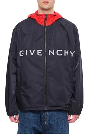 Givenchy Kurtki, Mężczyzna, Niebieski, M, Nylon, Kurtka przeciwdeszczowa z logo w dwóch kolorach