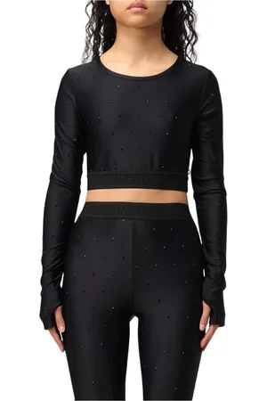 VERSACE Koszulki, Kobieta, Czarny, S, Czarny ozdobiony crop top