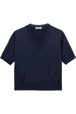 Prada Swetry, Kobieta, Niebieski, S, Niebieski Sweter z Dekoltem w serek