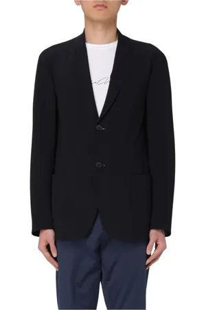 Giorgio Armani Kurtki, Mężczyzna, Niebieski, M, Nieustrukturalny Blezer Wełniany