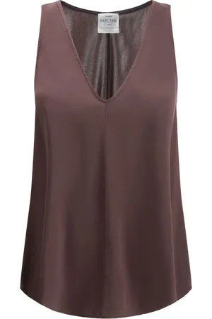 FORTE FORTE Koszulki, Kobieta, brązowy, XL, Satinowy top z dekoltem w serek