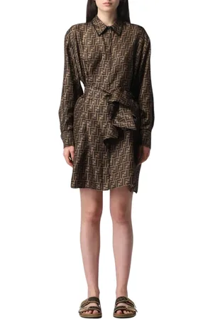 Fendi Sukienki, Kobieta, brązowy, M, Koszulowa Sukienka Mini