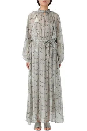 FORTE FORTE Sukienki, Kobieta, Biały, S, Elegancka Sukienka Maxi z Wysokim Dekoltem