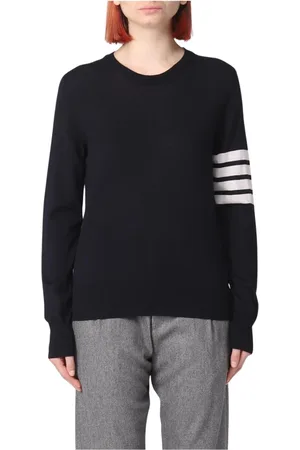 Thom Browne Swetry, Kobieta, Niebieski, S, Paski Sweter z wełny z dekoltem w serek