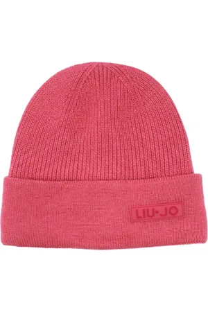 Liu Jo Akcesoria, Kobieta, Różowy, ONE SIZE, Wełna, Fuksjowa czapka beanie z logo