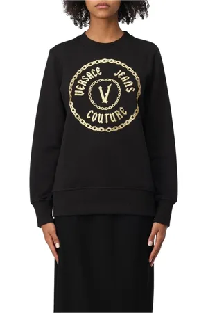VERSACE Bluzy, Kobieta, Czarny, M, Czarny Chain Logo Sweatshirt