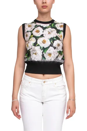 Dolce & Gabbana Koszulki, Kobieta, Wielobarwność, S, Czarny Top z Twillu Gardenia Styl