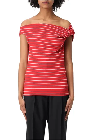 Msgm Bluzki, Kobieta, Czerwony, S, Czerwony Paskowany Top z Odkrytymi Ramionami