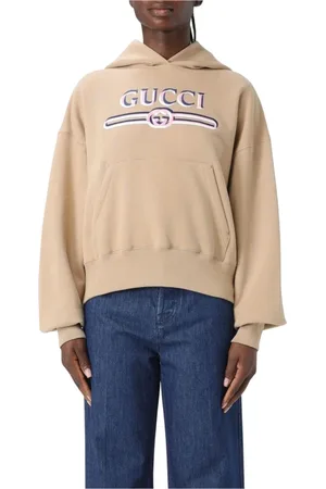 Gucci Bluzy, Kobieta, Beżowy, L, Beżowy Sweter z Haftowanym Logo