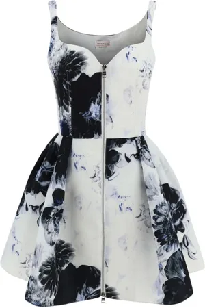 Alexander McQueen Sukienki, Kobieta, Wielobarwność, S, Kwiatowa Mini Sukienka z Falbaną