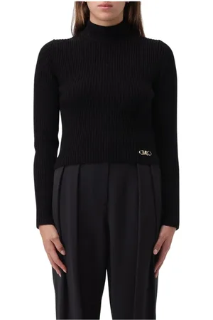 Michael Kors Swetry, Kobieta, Czarny, L, Len, Żakardowy Sweter z golfem