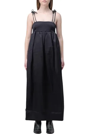 Ganni Sukienki, Kobieta, Czarny, XS, Czarna Satynowa Sukienka Maxi