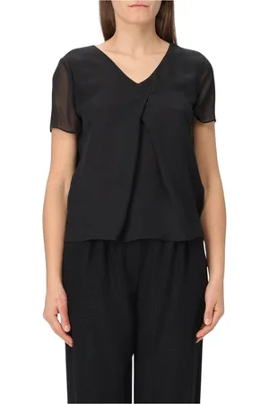 Emporio Armani Bluzki, Kobieta, Czarny, S, Czarna Bluzka z Dekoltem V Elegancki Styl