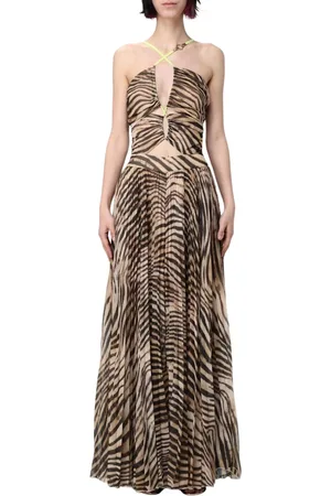 Roberto Cavalli Sukienki, Kobieta, brązowy, M, Luksusowa Sukienka z Zwierzęcym Printem