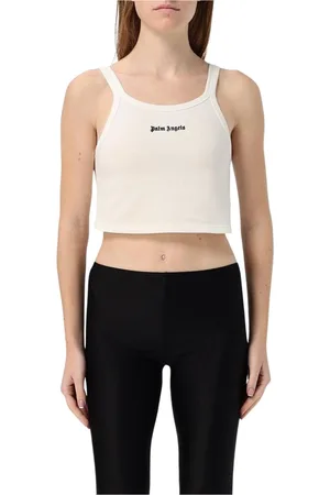 Palm Angels Koszulki, Kobieta, Biały, XS, Top z żebrowaniem