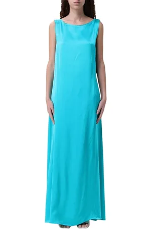 Maliparmi Sukienki, Kobieta, Niebieski, M, Paw Silkowa Sukienka Maxi Elegancki Styl