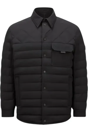 Moncler Kurtki, Mężczyzna, Czarny, XL, Poliester, Czarna kurtka koszulowa z puchem i stretchem