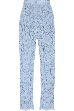 Dolce & Gabbana Spodnie, Kobieta, Niebieski, S, Jasnoniebieskie Szczegóły Koronkowe Spodnie