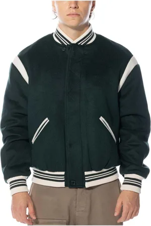Pop Trading Company Kurtki, Mężczyzna, Zielony, S, Wełna, Zielona Kurtka Varsity Stylowa Wygodna