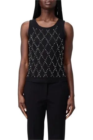 Twin-Set Koszulki, Kobieta, Czarny, XS, Elegant Ribbed Top