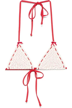 Frankies Bikinis Stroje kąpielowe, Kobieta, Beżowy, S, Plażowa Moda w Groszki z Kokardą