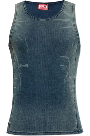 Diesel Koszulki, unisex, Niebieski, S, Denim, Prążkowany top