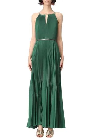 Max Mara Sukienki, Kobieta, Zielony, M, Elegancka Zielona Plisowana Sukienka Maxi
